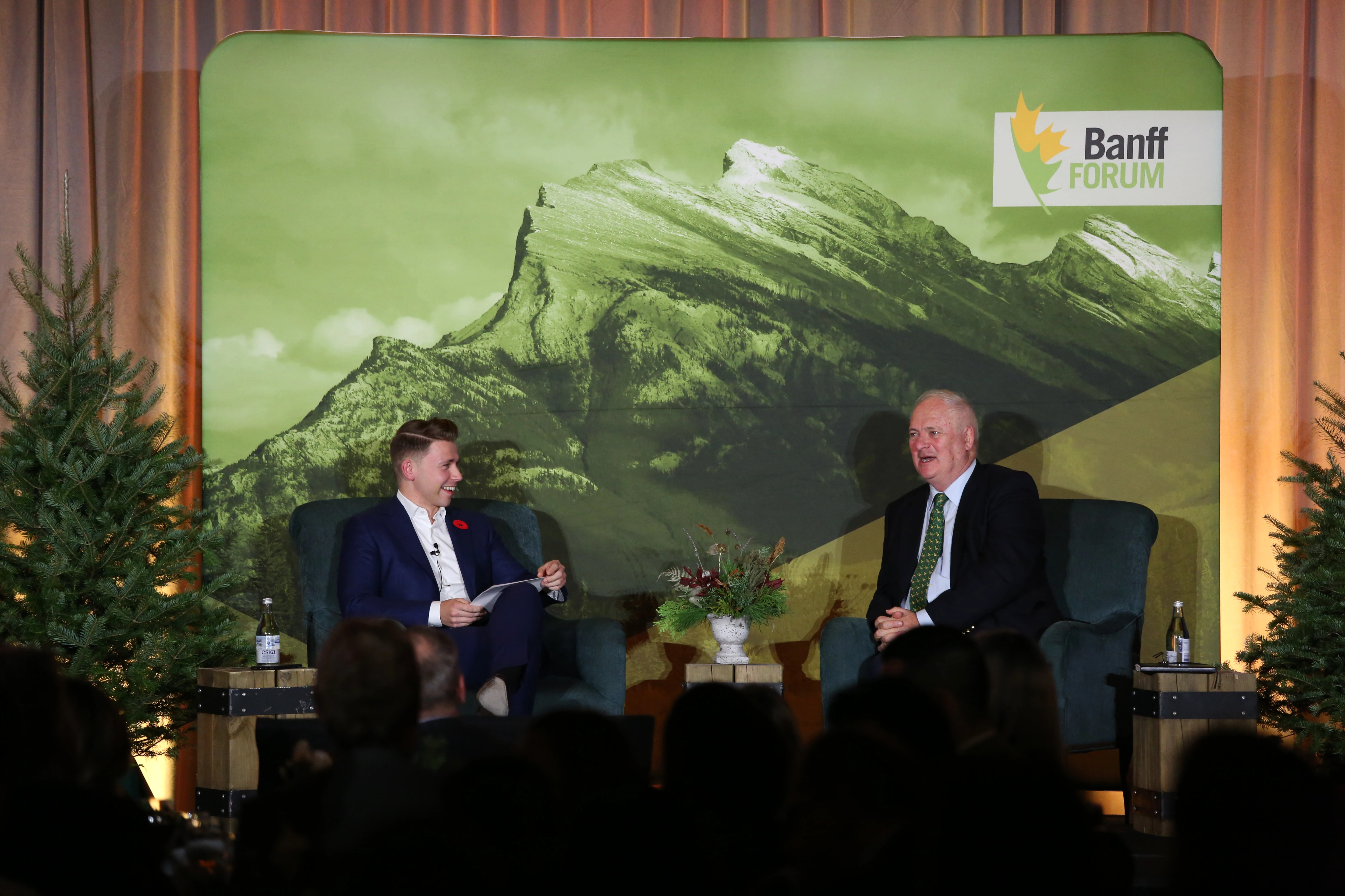 Dale McDermott interviewing former Taoiseach John Bruton on stage at the Banff Forum