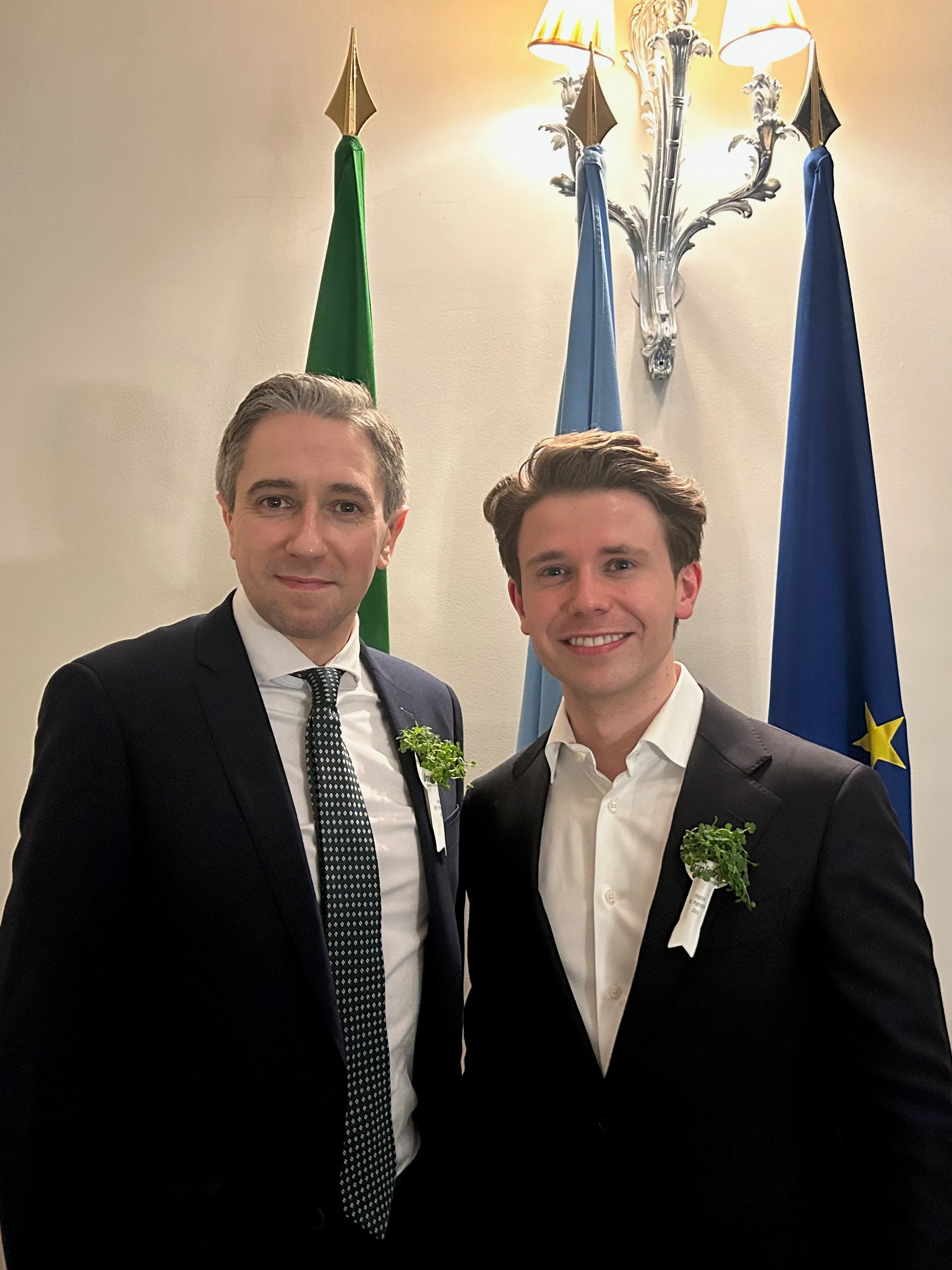 Dale McDermott with Simon Harris, Taoiseach of Ireland, during a visit to London